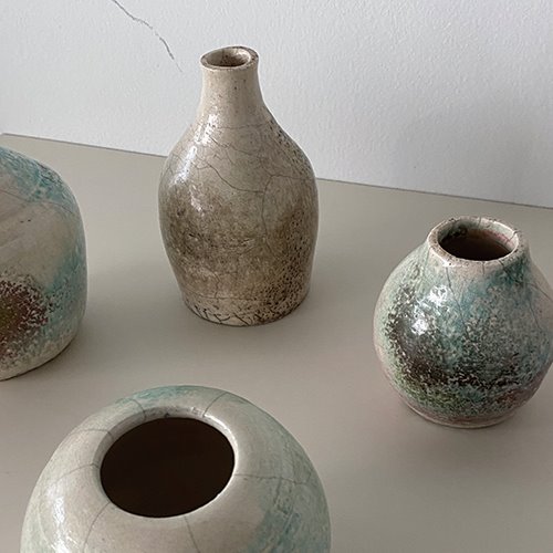 handmade thrown raku vase set of 4 small vases